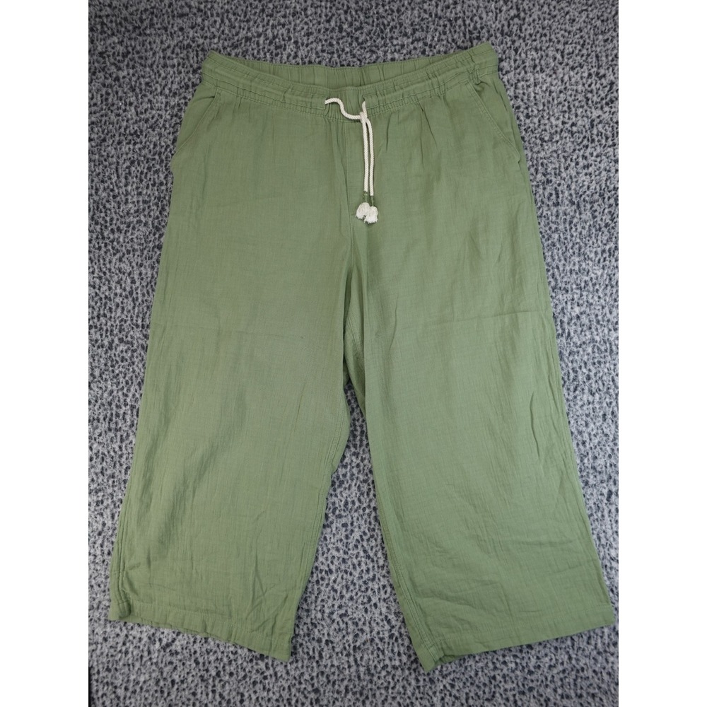Old Navy Wide Leg Gauze Pants Womens XL Olive Green Boho Tassel Cropped